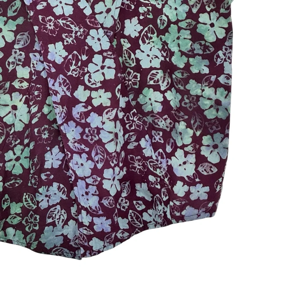 The Legendary Zamboanga Size Small Purple/Blue Rayon Batik Faux Wrap SS Top